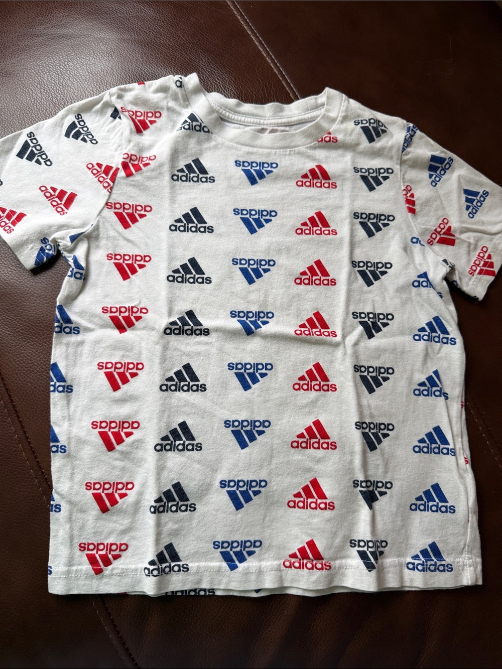 Adidas Toddler 4T Red White and Blue all over logo short sleeve Tshirt Tee